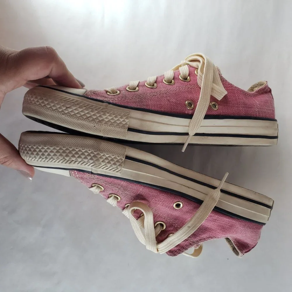 Converse All Star Canvas Low Top Sneakers 7 Pink Metallic Rose Gold Flecks Ivory - Picture 6 of 10